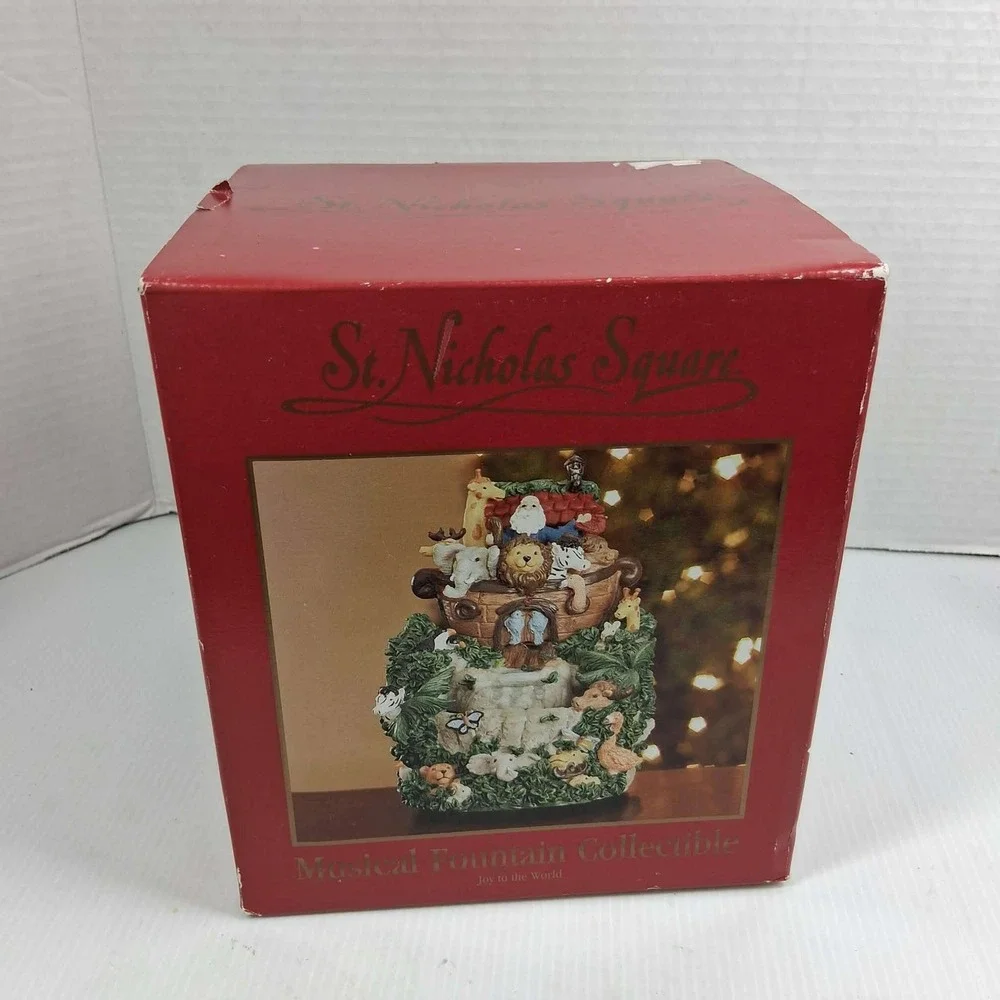 St Nicholas Square Noahs Ark Musical Holiday Fountain Joy to the World Tabletop
